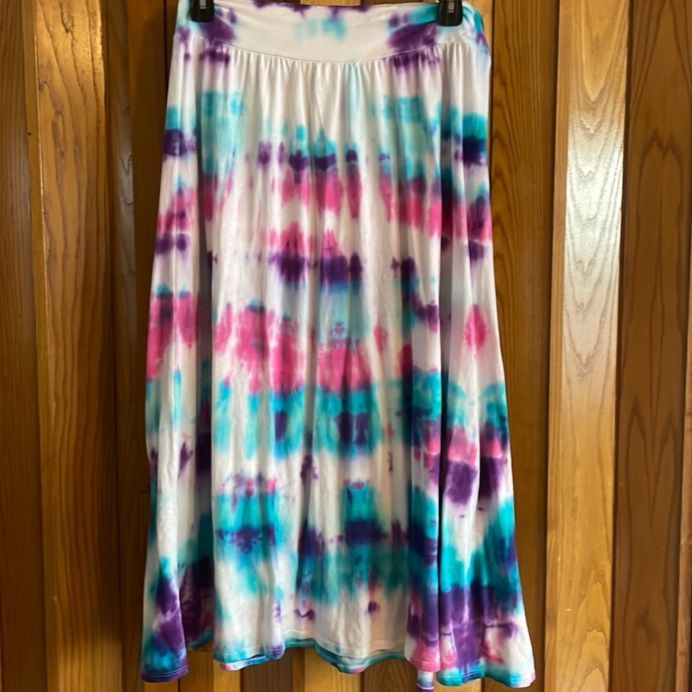 Tie dye skirt with white, pink, purple, blue